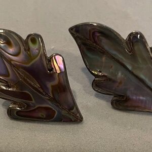 Mexican Silver Alpaca Abalone Inlay screw back Clip Earrings Mexico